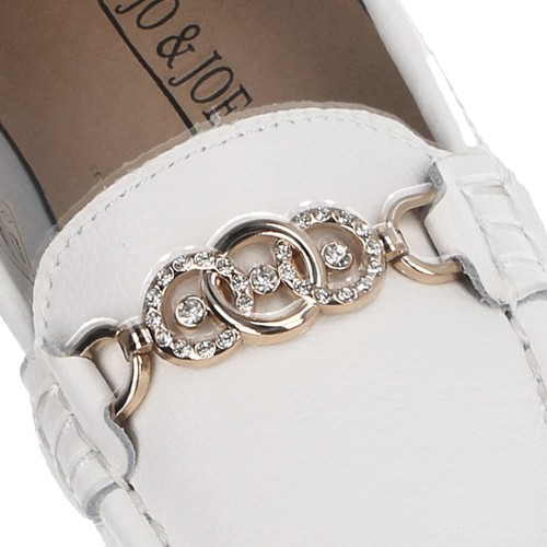 Jo & Joe Ladies Leather Loafers Slip-on Gold and Diamante Trim Shoes - Picture 14 of 48
