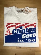 1996 Clinton Gore CWA Campaign T-Shirt Made in USA, Medallion Large 100% Cotton