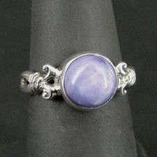 Ring Silver Charoite Purple Stone with Side Design Sterling 925 Size 6.25 Ring
