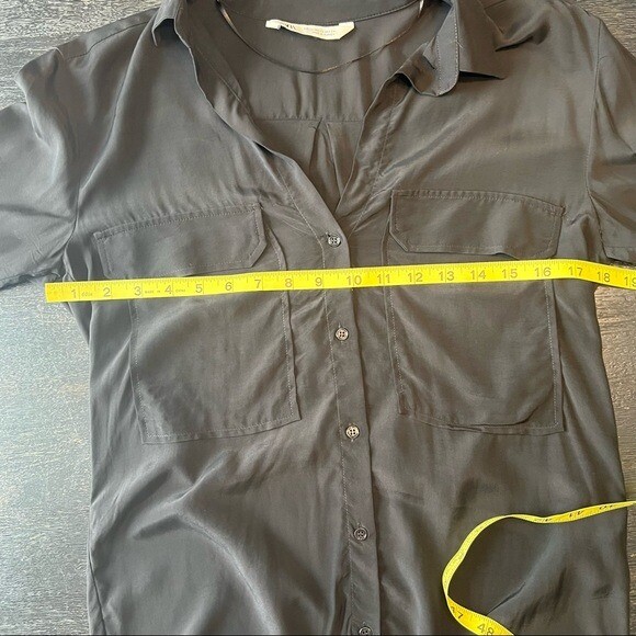 Zara Solid Black Button Down Shirt Front Pockets - image 12