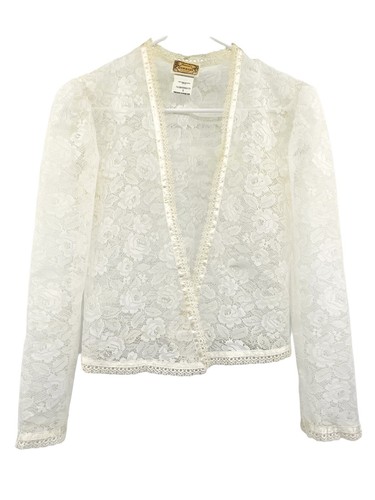 Vintage Gunne Sax Jessica's Gunnies Lace Open Front Cardigan size Small Ivory - Picture 8 of 12
