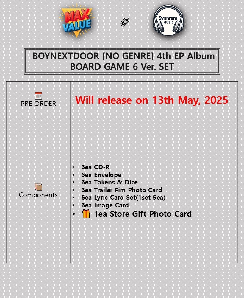 BOYNEXTDOOR NO GENRE 4th Album BOARD GAME 6 Ver SET/6CD+6