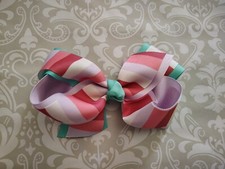 Girls Matilda Jane Wonderment Play Time Hair Bow Pink Green Striped