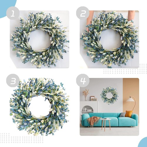 24 Inch Summer Spring Blue Ivory Lavender Flower Wreath for Front Door, Rustic a - Picture 3 of 6