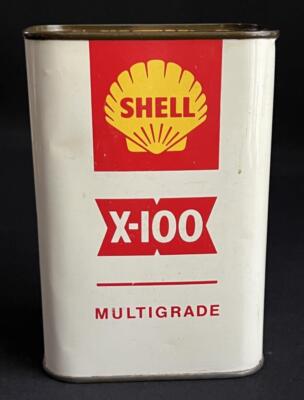 SHELL X100 10W/30 OLDTIMER 1 LITER MOTORÖL DOSE SCHMIERSTOFFDOSE GARAGE WERBUNG