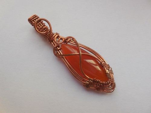 Carnelian Charm Pendant Copper wire 