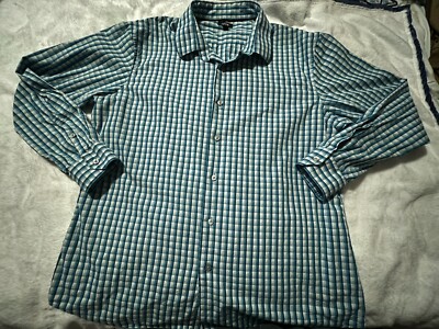 Apt 9 Woman's Dress Shirt XL Blue And White  Plaid, Roll Up Sleeve