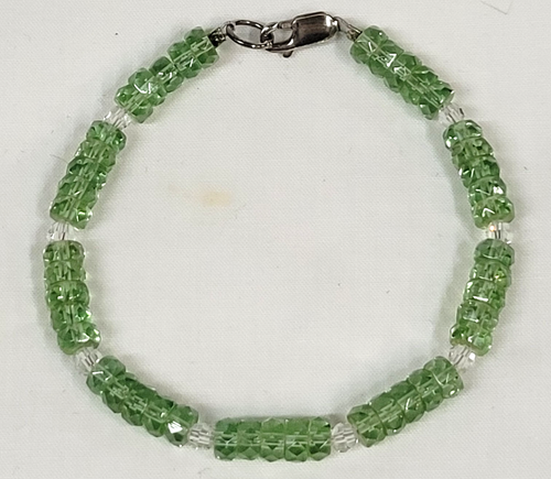 Peridot & Clear Gemstone Beads Bracelet with Sterling Silver INDIA 7"