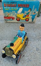Masudaya Mego Sunday Driver Vintage Tin Toy Litho Looks Never Played With Car