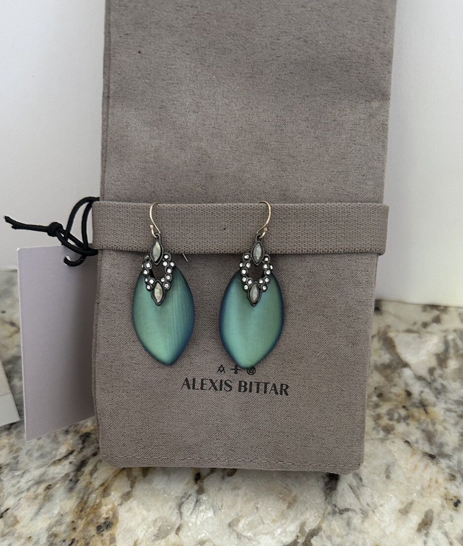 100% Authentic Alexis Bittar Green/ Blue Lucite Crystal Earrings - Main Image