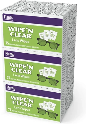 Flents Eyeglass Cleaner Lens Wipes - 225 Count (3 Boxes of 75) Individually Wrap