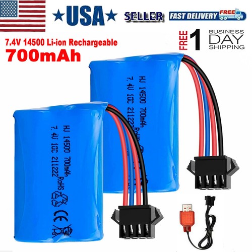2Pack 7.4V 700mAh Li-ion Battery SM-4P Plug for RC Car Boat Truck w/ USB Charger - Picture 7 of 9