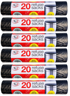 Tidyz Extra Value Müllsäcke Müllsäcke schwarz Abfall Müll 50L in Rollen à 20