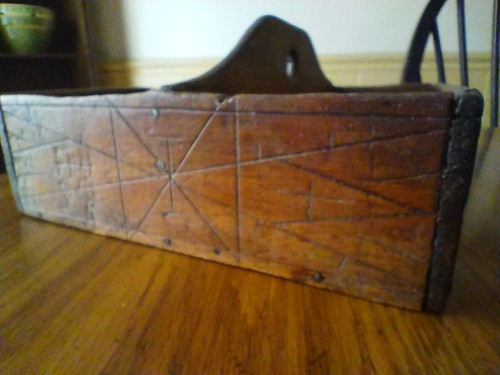 Antique Primitive Wood Knife Cutlery Box Tray Hand Craved Design