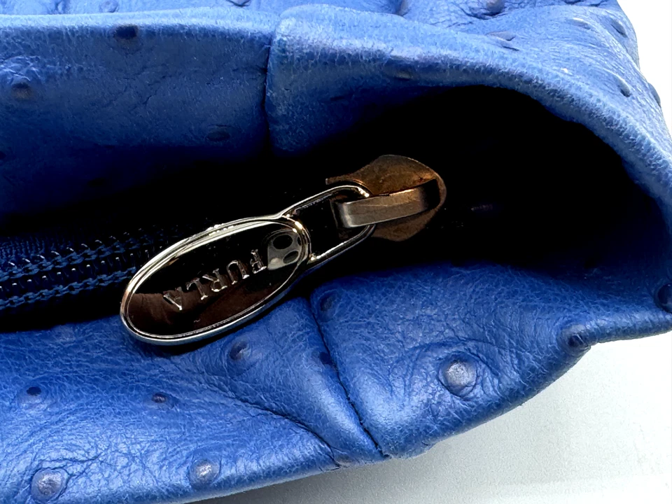 Furla Blue Ostritch Leather Clutch Bag Zipper Womens - Image 2 of 4