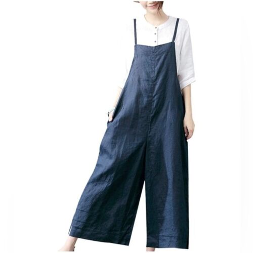 Women Casual Loose Bib Pants Wide Leg Jumpsuits Baggy Cotton Rompers Overalls