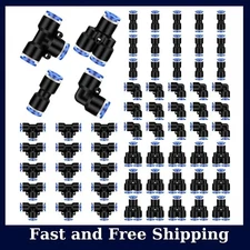 60 Pcs Push to Connect Fittings Air Line Pneumatic Kit Quick Release 1/4" Od,NEW