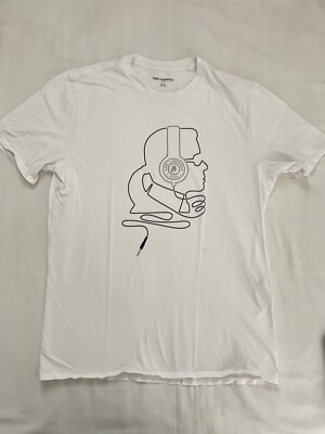 karl lagerfeld Men White TShirt Medium Karl With Headphone Print Music DJ Summer