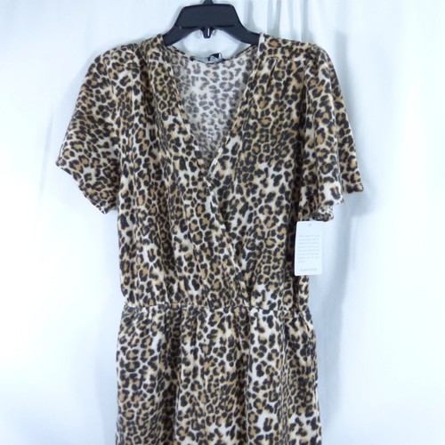 19 COOPER Jumpsuit Brown Black Animal Leopard Print Fleece V-Neck Pant M - Picture 10 of 12