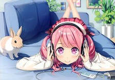 Anime girls kurumi headphones rabbits twintails long Playmat Game Mat Desk