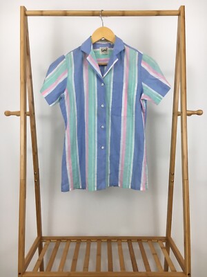 VTG Lee Women's Vertical Bold Multi-Colored Striped Button Front