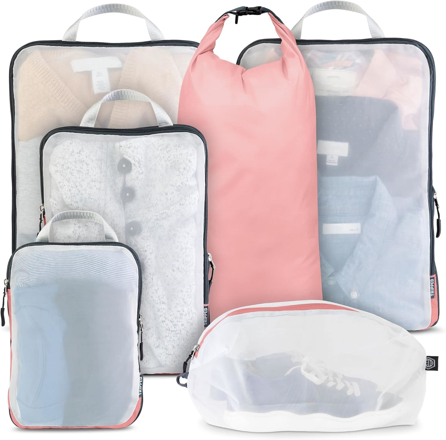 Compression Packing Cubes Set - Travel Organizers with Mesh (Dusty Rose)