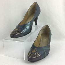 Selby Comfort Flex Blue Leather Geometric Studded Pumps Womens 7 2A/4A Vintage