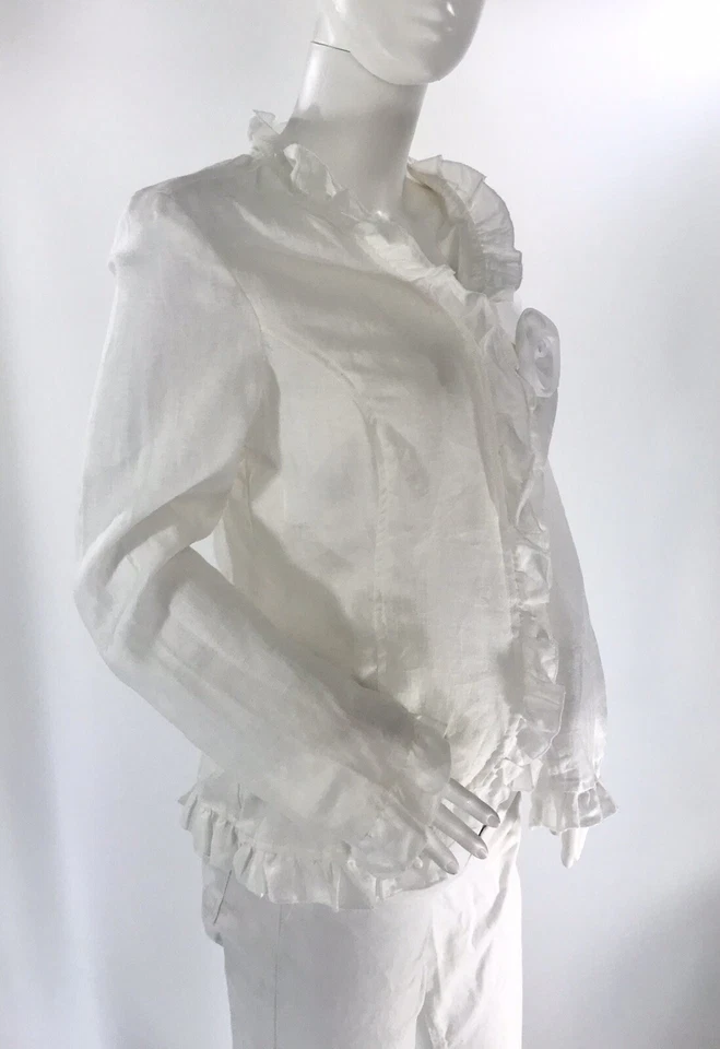 Willi Smith White Linnen Blazer Ruffle Details New NWT Medium - Image 4 of 4