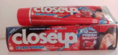 Close up toothpaste fluoridated gel every fresh  12 hours fresh breath 120 g