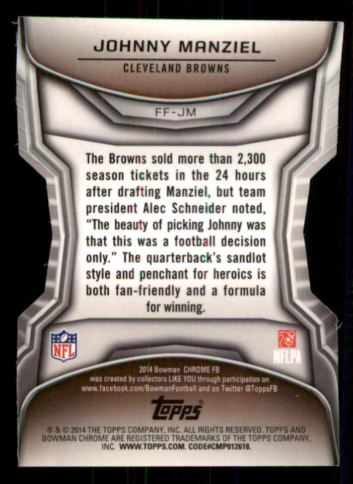 2014 Bowman Chrome Future of the Franchise Minis Die Cut #FFJM Johnny Manziel - Image 2 of 2
