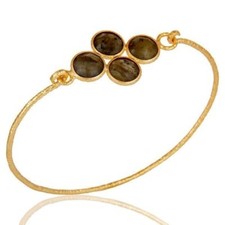 18k Gold Plated 925 Sterling Silver Charm Labradorite Cuff Bangle Jewelry