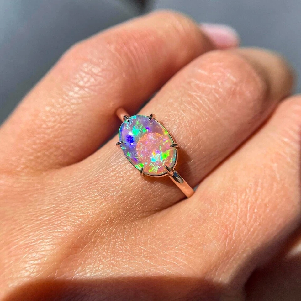 Anillo de ópalo blanco fuego anillo de ópalo etíope anillo de ópalo de oro anillo de ópalo de oro para mujer Foto 2 de 4