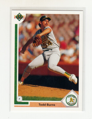 TODD BURNS 1991 Upper Deck #405 Error Variation w/ 1990 Comic Ball Hologram A's