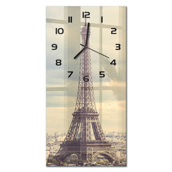 Moderne Wanduhr Aus GehäRtetem Glas Eiffelturm Paris Schwarze Zeiger 30X60 Cm-image