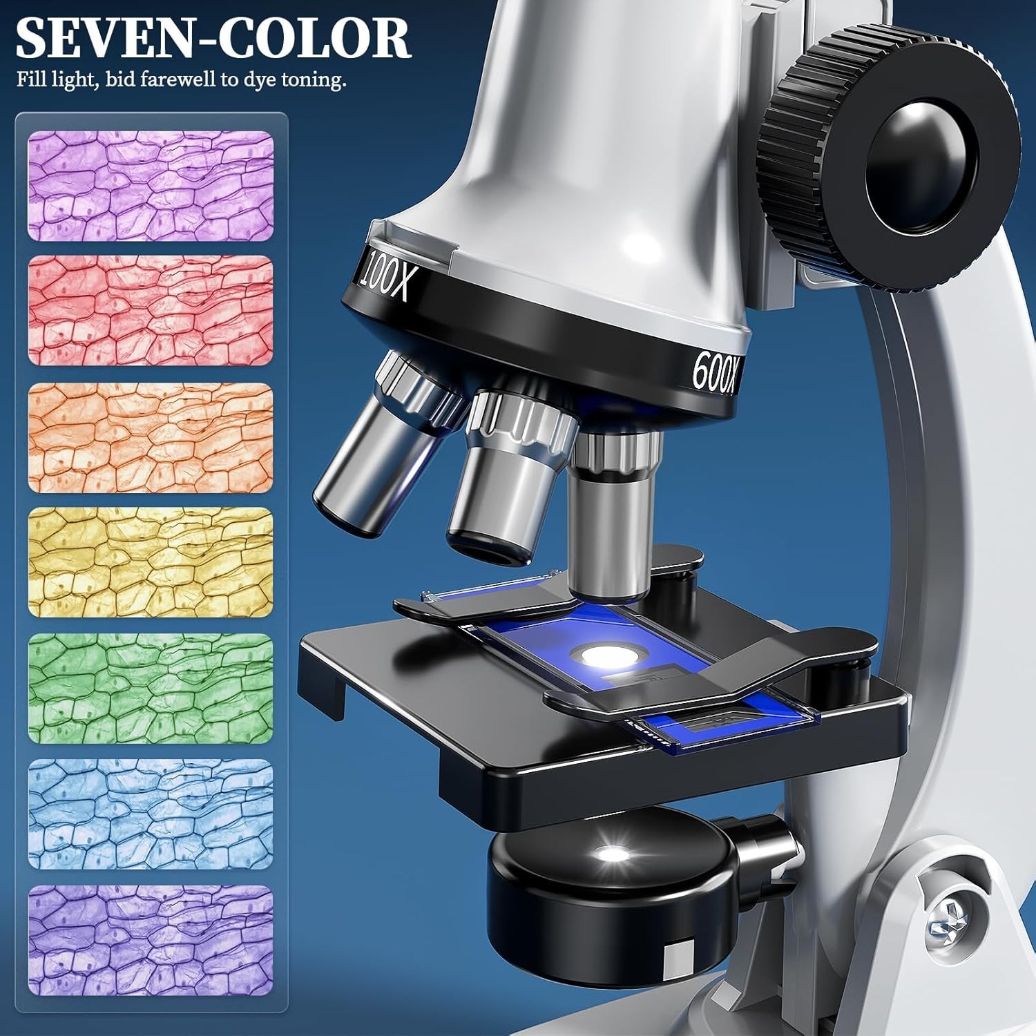 65 Pieces Microscope Kit for Kids Ages 5-7 8-13, 100X-1200X Magnification with 7