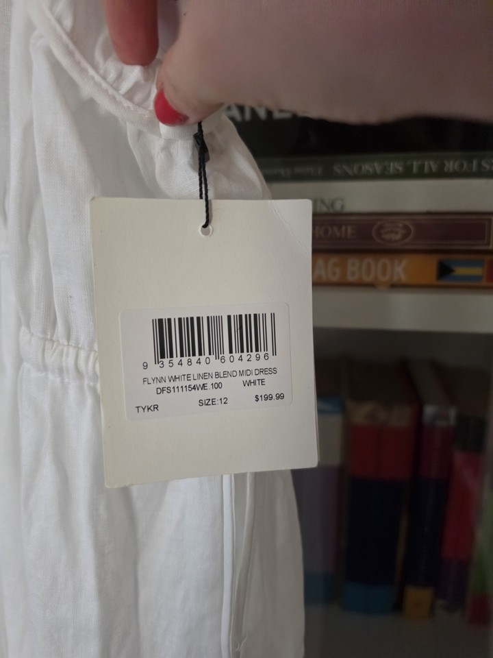 DISSH Flynn White Linen Blend Tiered Midi Dress Sleeveless Size 12 ...