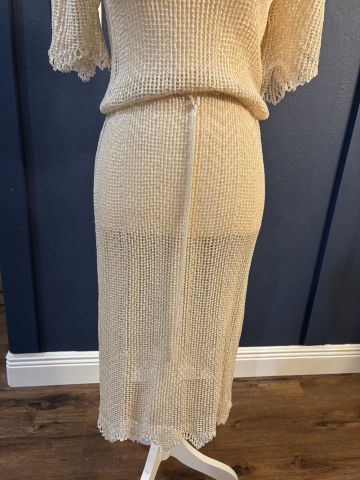 Vestido midi Oscar De La Renta años 70 vintage tejido crema lana para mujer’s Foto 4 de 4