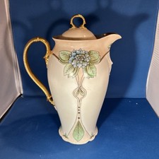 Antique Chocolate/Coffee Pot Blue Floral & Gold Art Deco 1920s.