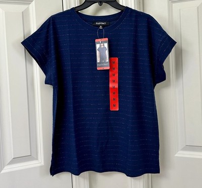 Ellen Tracy Women's  Short Sleeve Tee, Navy Blue