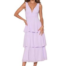 Lulu's Celebration Time Lavender Sleeveless Tiered Midi Dress Women's Size L