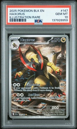 2025 POKEMON BLK EN-BLACK BOLT ILLUSTRATION RARE #147 HAXORUS PSA 10