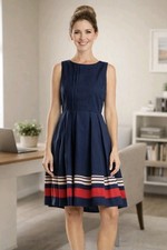 Jason Wu Target Dress 4 Navy Fit Flare Pleated Stripe Work Casual