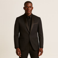 Vintage Cavalier Mens Shop Union Made Black Pinstripe Tuxedo suit Formal 44L