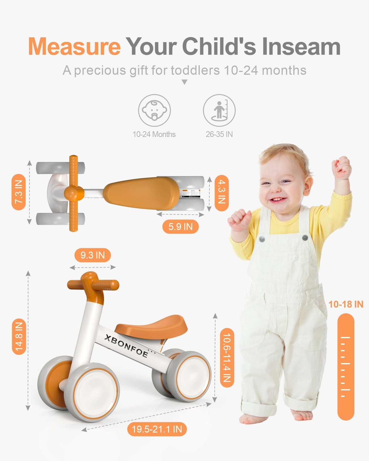 XBONFOE Baby Balance Bike for 1 Year Old Boys Girls, 10-24 Month Small, Brown  thumbnail 2