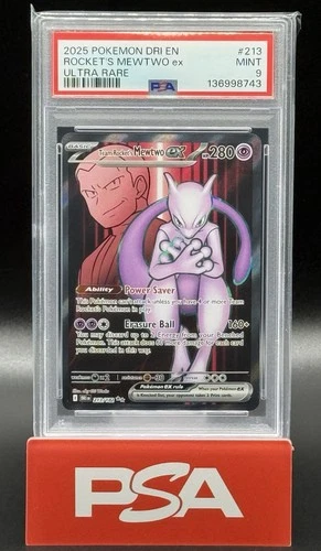 2025 POKEMON DRI EN-DESTINED RIVALS ULTRA RARE 213 ROCKET'S MEWTWO EX PSA 9