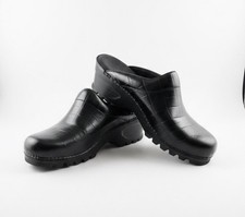 Italian Made CLOGS 9M, Ladies, Black Croco Pattern Leather Upper, Shock Comfort