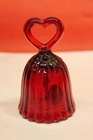 3" Fenton Ruby Red Glass Bell W/ Heart Handle & Embossed Roses