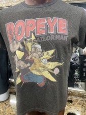Popeye the Sailorman Vintage Look Graphic Logo Gray T-Shirt Large