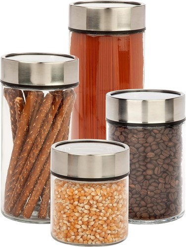 4er Set Glas Küche Kanister mit Edelstahl Deckel, 287 oz, Chrom - Bild 2 von 3