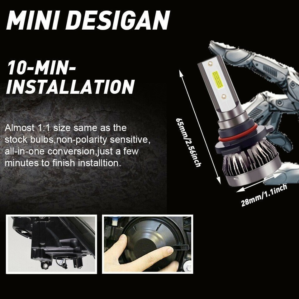 9005 H11 LED Headlight KIT Combo Bulbs 10000K High&Low Beam Super Bright White - Foto 14